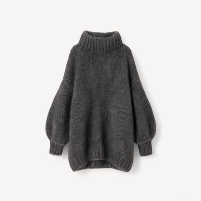 Davies – Übergroßer gestrickter Damenpullover mit hohem Kragen und Ballonärmeln