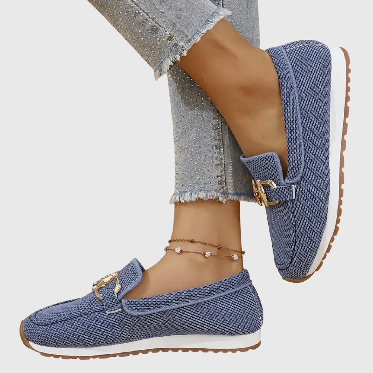 Women's Loafers | Breathable Mesh & Gold Detail Slip-Ons