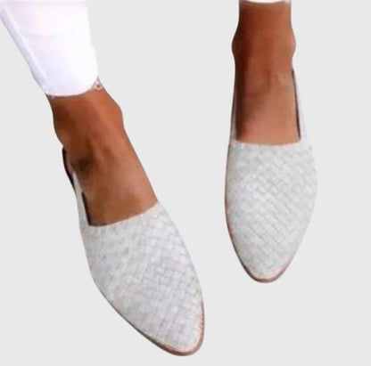 Dames Loafers | Gevlochten Design & Comfort Fit | Elegante Instappers-Schoenen – Dames – Instappers – Loafers-Myna Mode-Wit-US 5 - UK 3-Myna Mode