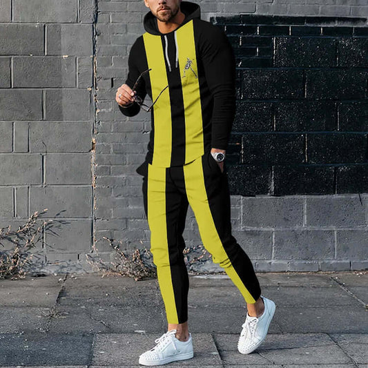 Black-Yellow Co-ord Tracksuit with Skull Print – Hoodie and Jogging Pants Set