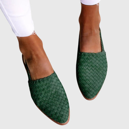 Dames Loafers | Gevlochten Design & Comfort Fit | Elegante Instappers-Schoenen – Dames – Instappers – Loafers-Myna Mode-Groen-US 5 - UK 3-Myna Mode