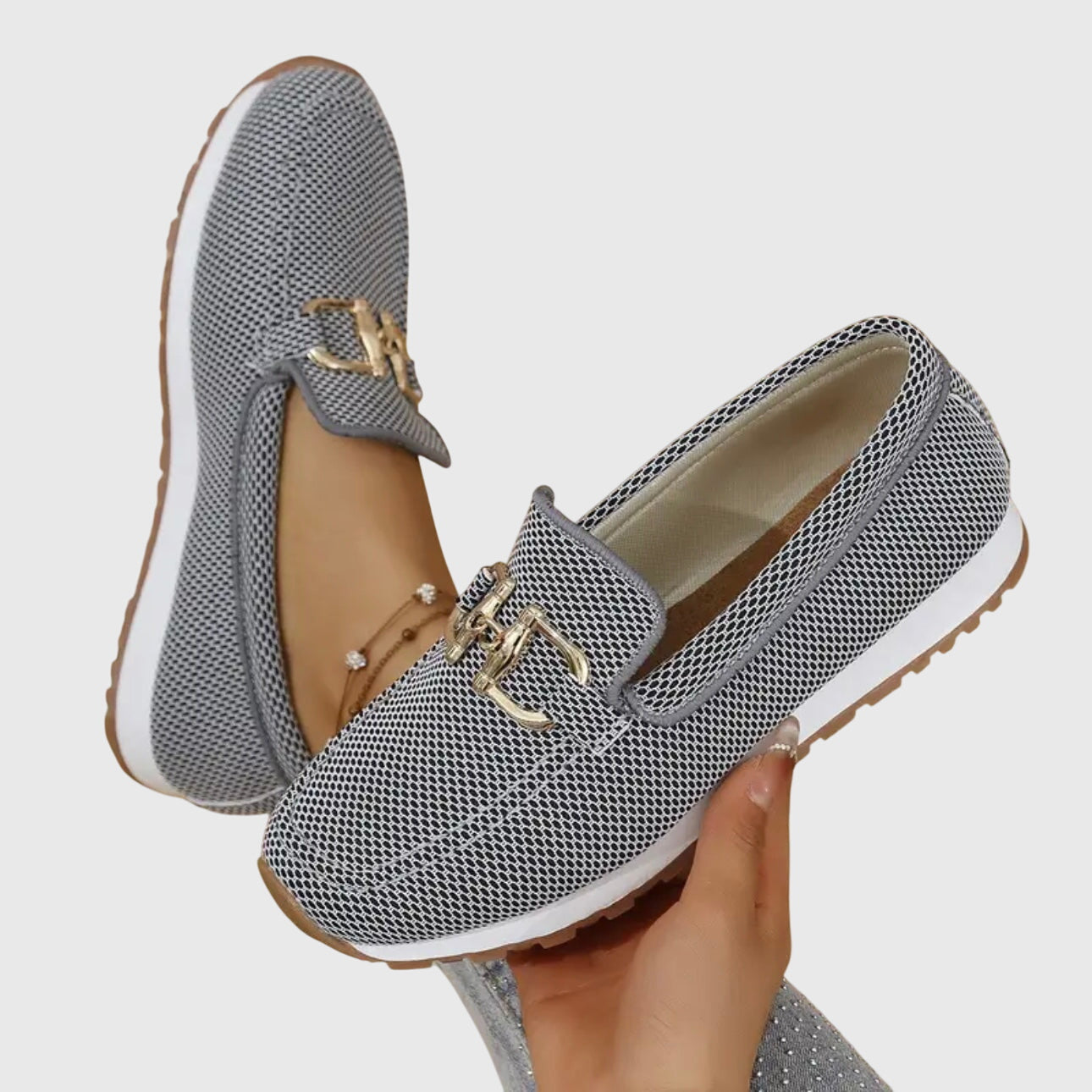 Women's Loafers | Breathable Mesh & Gold Detail Slip-Ons