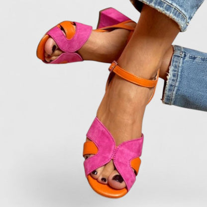 Dames Hak Sandalen met Kruisband en Enkelband – Kleurrijke Retro Zomerhakken-Dames Schoenen > Hak Sandalen > Blokhak Sandalen-Myna Mode-Roze-US 5 - UK 3-Myna Mode