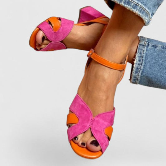 Dames Hak Sandalen met Kruisband en Enkelband – Kleurrijke Retro Zomerhakken-Dames Schoenen > Hak Sandalen > Blokhak Sandalen-Myna Mode-Roze-US 5 - UK 3-Myna Mode