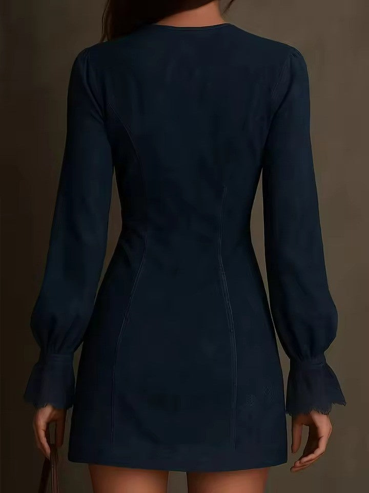 Dames Mini Jurk met Kant en Rits – Getailleerde Jurk voor Feest en Avond