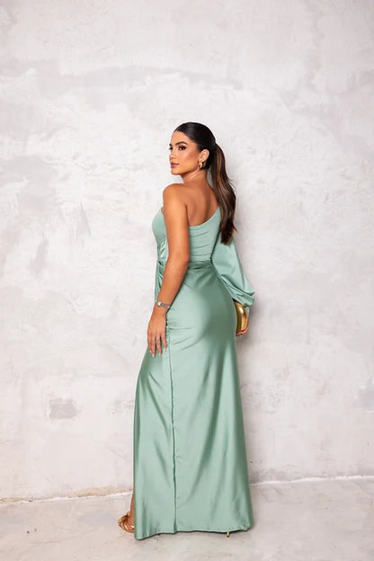 Anna™ - Elegante Satijnen Avondjurk met Split