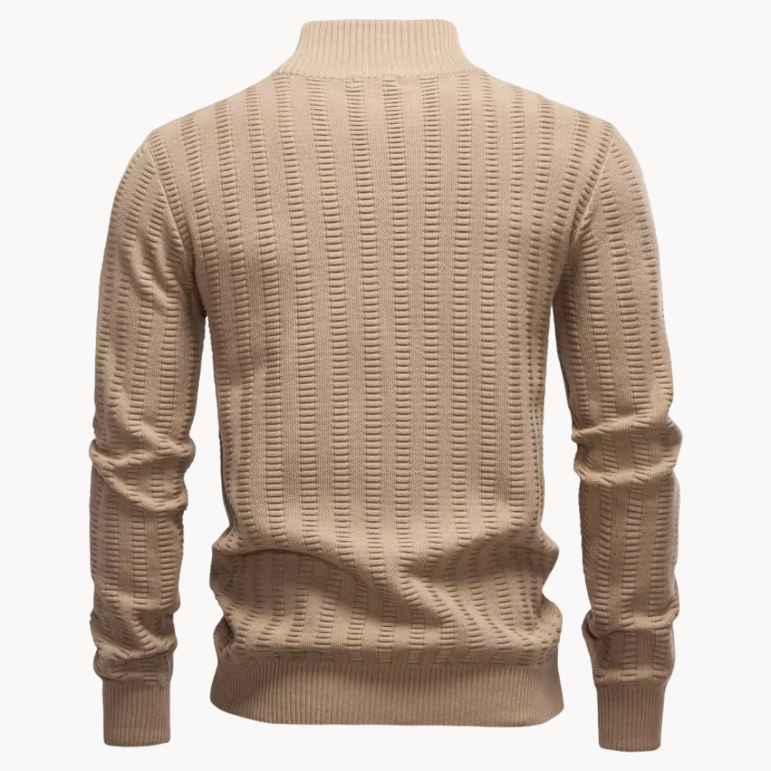 Heren Katoenen Quarter-Zip Trui met Textuur