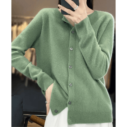Ladies Fine Knit Cardigan with Round Neck – Woolly Look