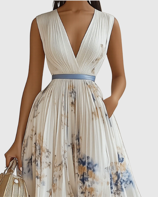 Rowella | Elegant Pleated Maxi Dress-Myna Mode-White-S-Myna Mode