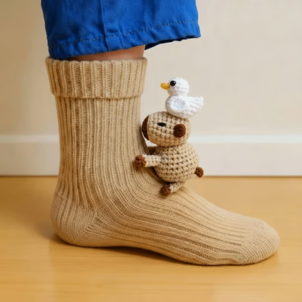 Ladies Knitted 3D Animal Socks for Indoors