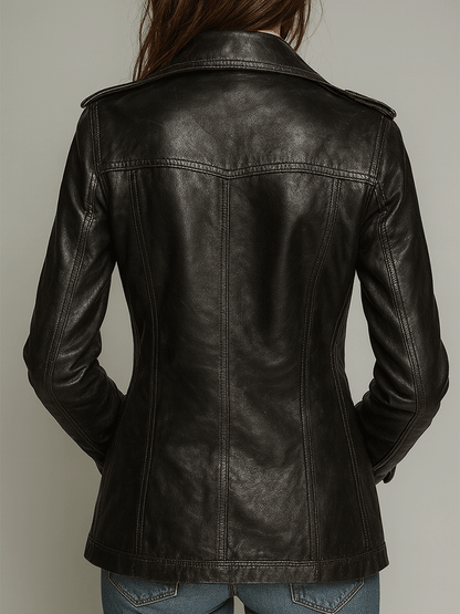 Ladies' Double-Breasted Faux Leather Coat – Old-Fashioned Style