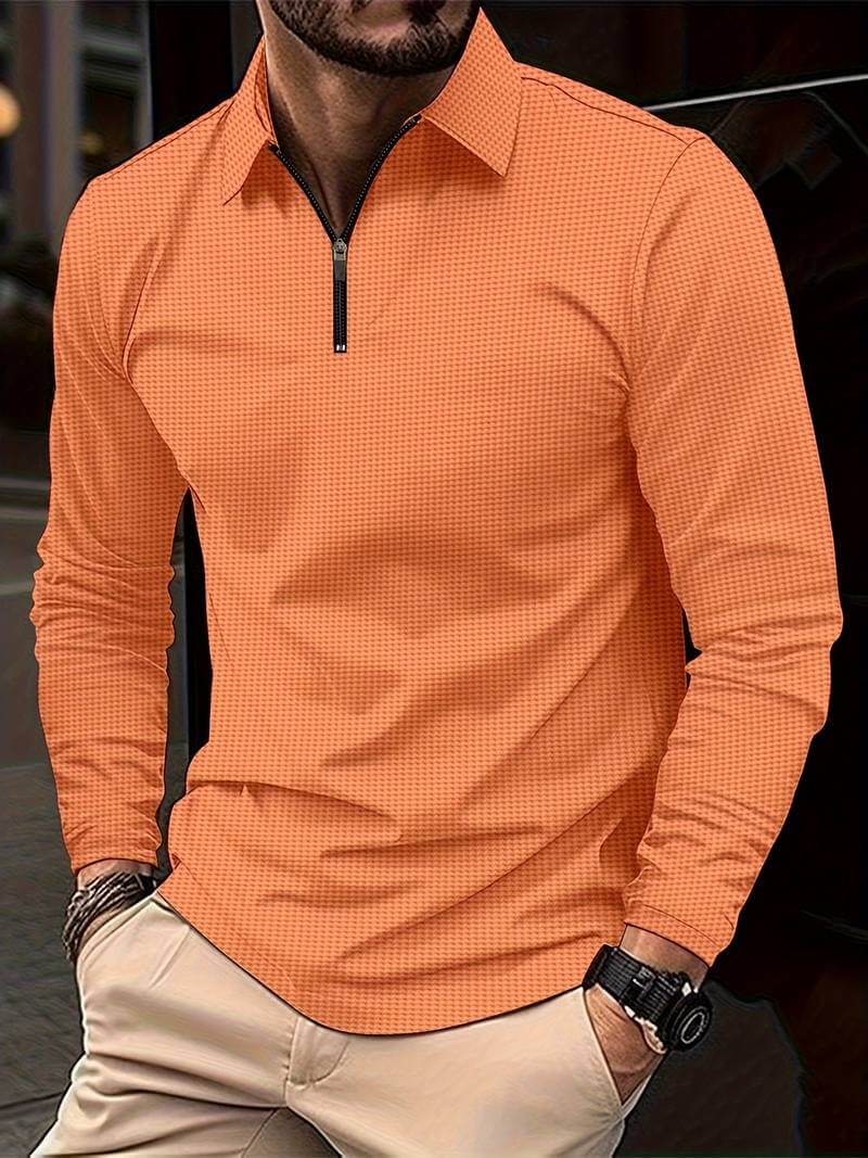 Men's Waffle Shirt with Long Sleeves and V-neck – Casual and Comfortable