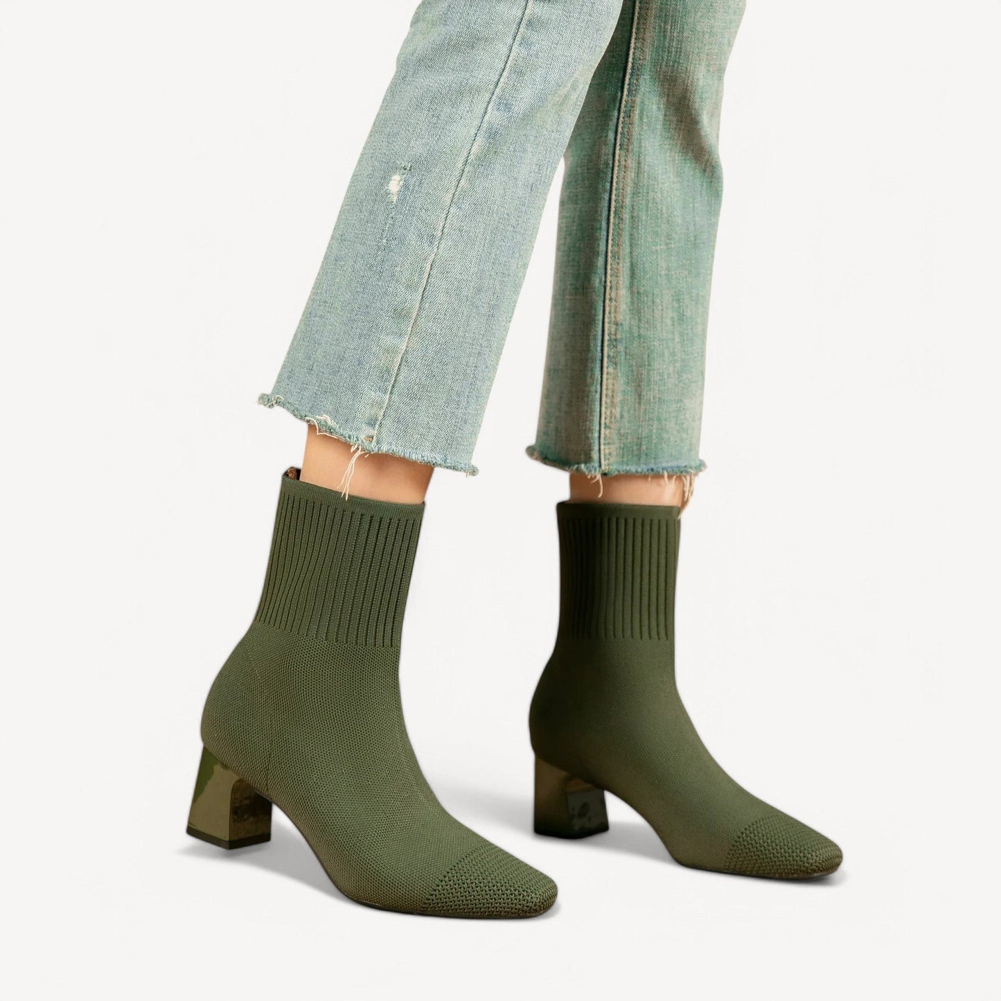 Davies – Dames Enkellaarsjes met Vierkante Neus en Hak van Rekbare Breistof