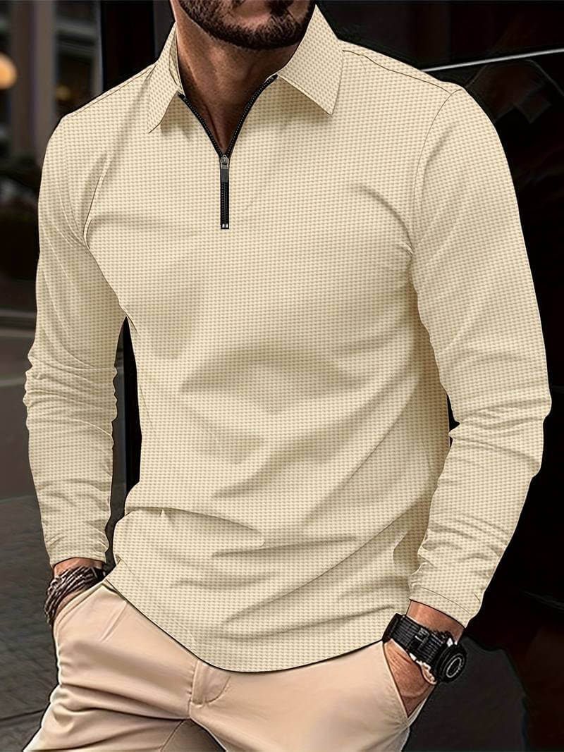 Men's Waffle Shirt with Long Sleeves and V-neck – Casual and Comfortable