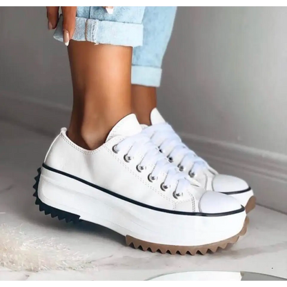 Women's Platform Sneakers – Trendy Low Canvas Shoes with Thick Sole