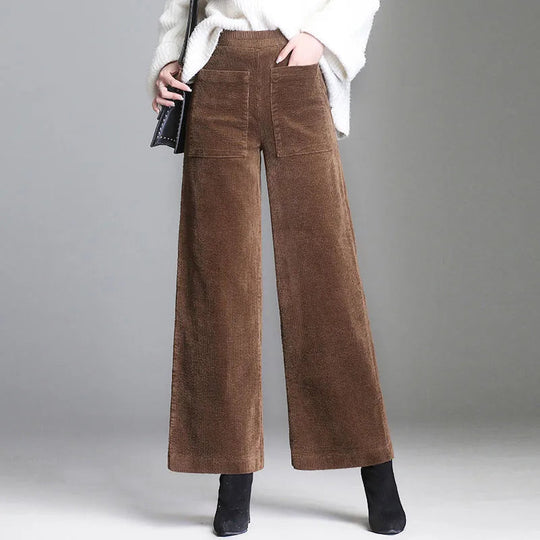 Corduroy women's pants with wide legs