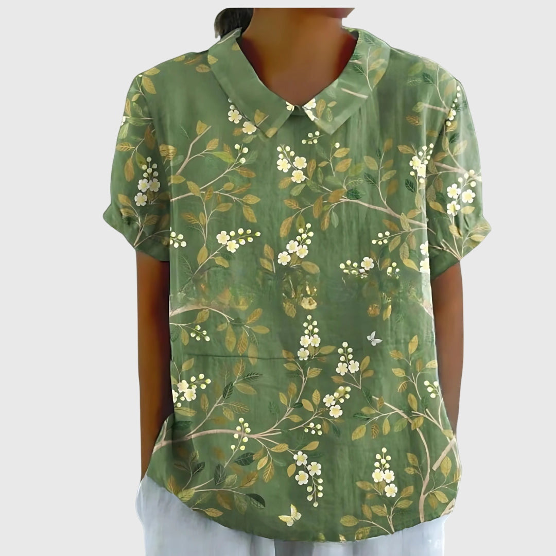 Elvara | Embroidered Linen Blouse with Floral Print for Women