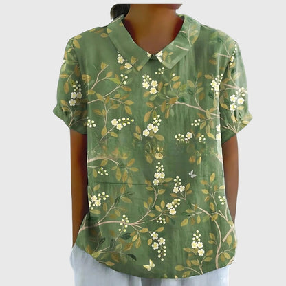 Elvara | Embroidered Linen Blouse with Floral Print for Women