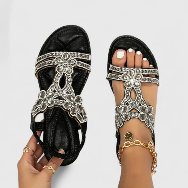 Elanora | Luxe Strass Sandalen voor Zomer en Feestelijke Gelegenheden-Damesschoenen > Sandalen > Luxe Sandalen-Myna Mode-Zwart-US 5 - UK 3-Myna Mode