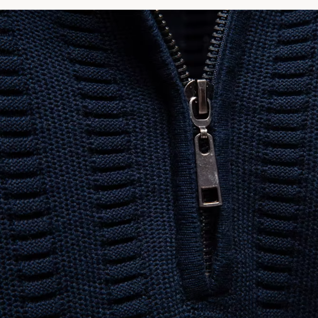 Heren Katoenen Quarter-Zip Trui met Textuur