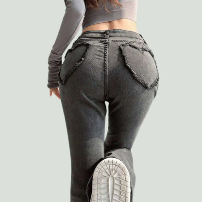 Dames Spijkerbroek met Hoge Taille en Hartvormige Franjes | Flared Pasvorm