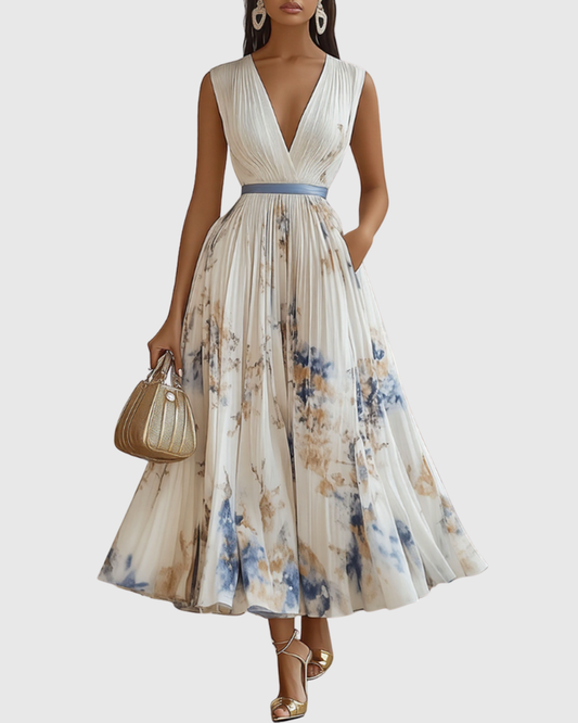 Rowella | Elegant Pleated Maxi Dress-Myna Mode-White-S-Myna Mode