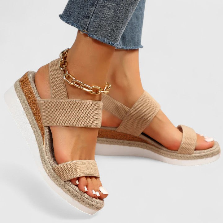 Dames Platform Sandalen | Comfort Stretch Band & Zomerstijl-Schoenen – Dames – Sandalen – Platform Sandalen-Myna Mode-Bruin-US 5 - UK 3-Myna Mode