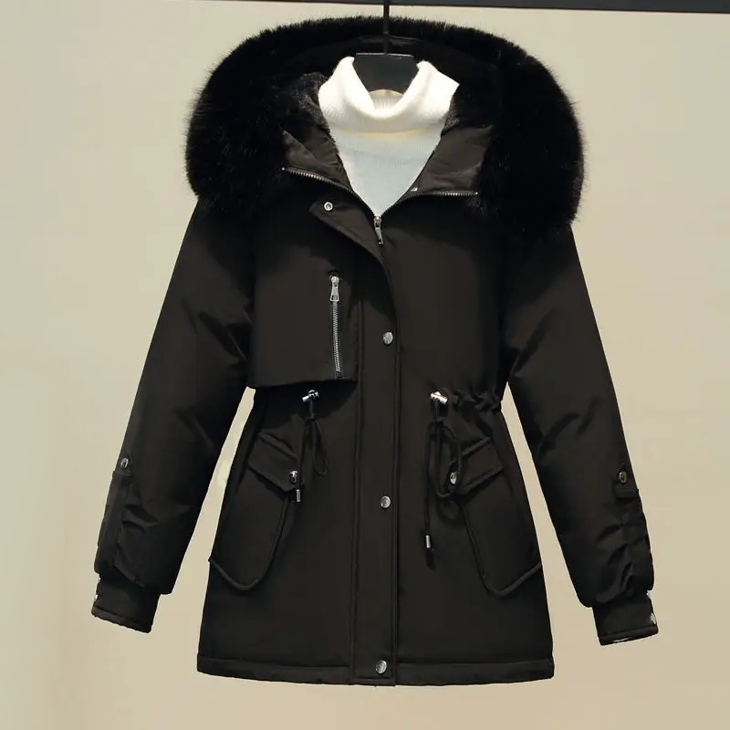 Damen gesteppte Winterjacke mit Pelzkragen – Luxus & Warm