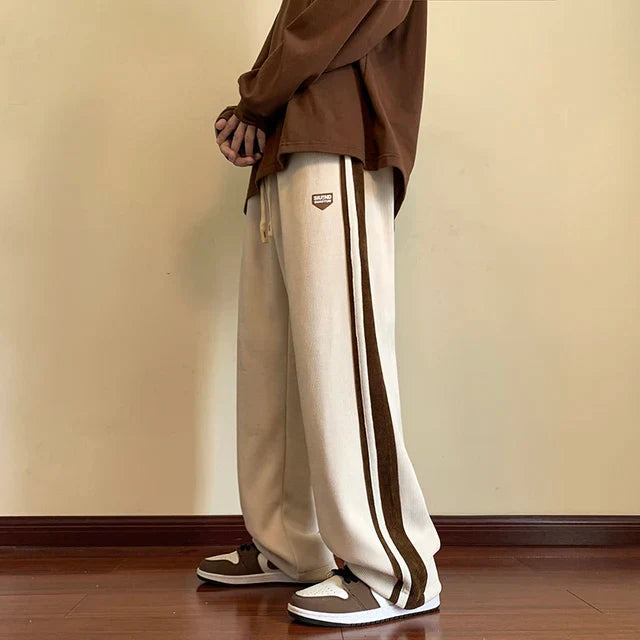 Heren Baggy Sweatpants met Strepen – Rechte Pijpen & Comfort Fit