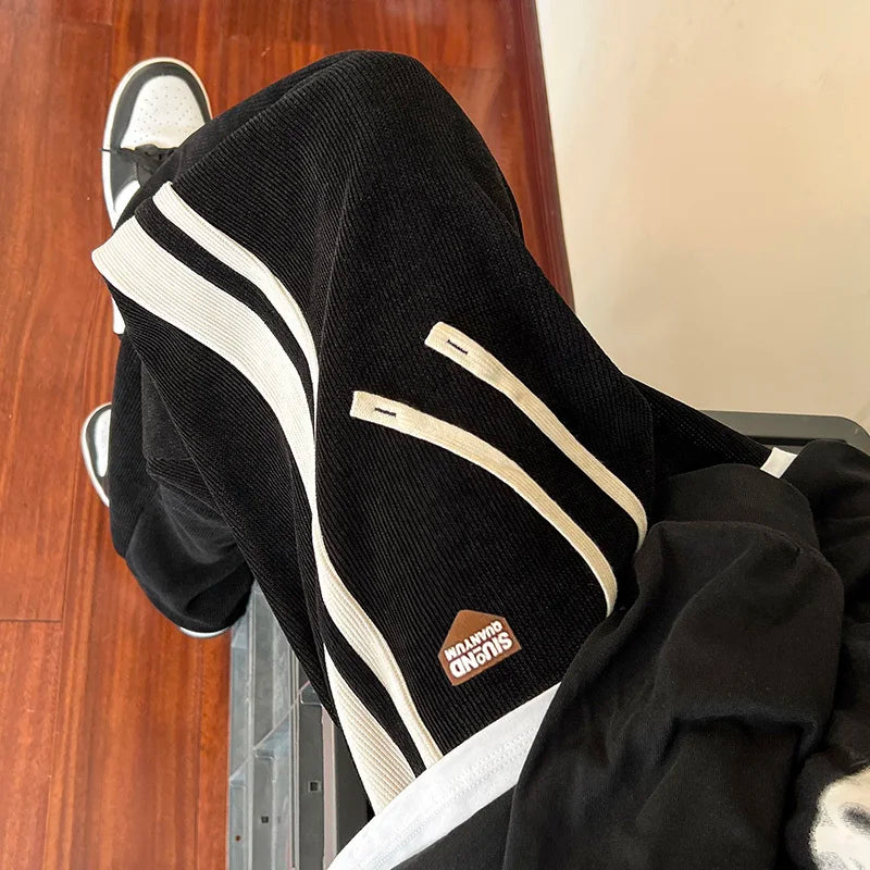 Heren Baggy Sweatpants met Strepen – Rechte Pijpen & Comfort Fit