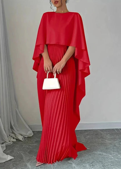 Dames Maxi Jurk | Geplisseerd & Cape Top | Elegant