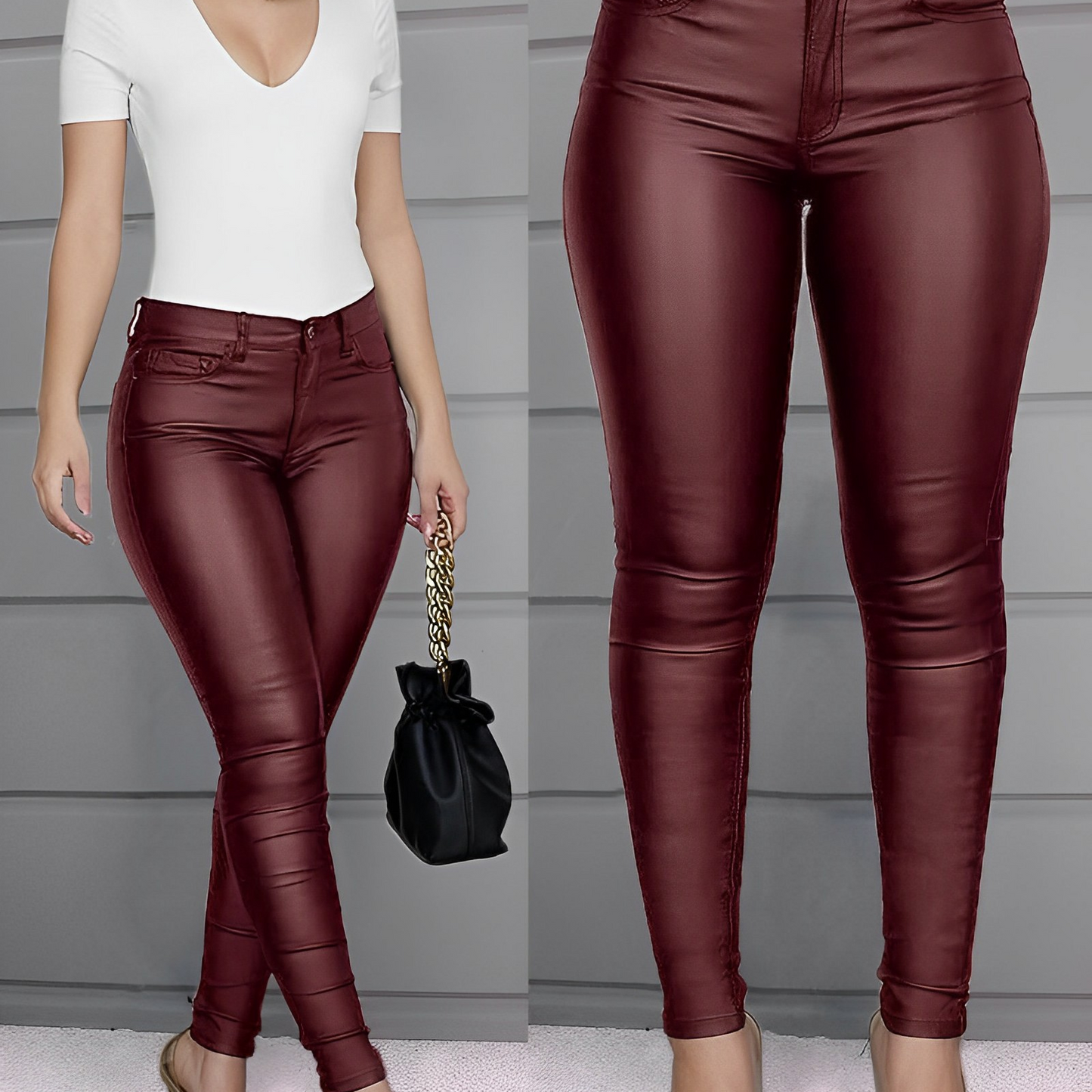 Dames Leren Broek – Trendy Slim Fit Broek met Stijlvolle Pasvorm