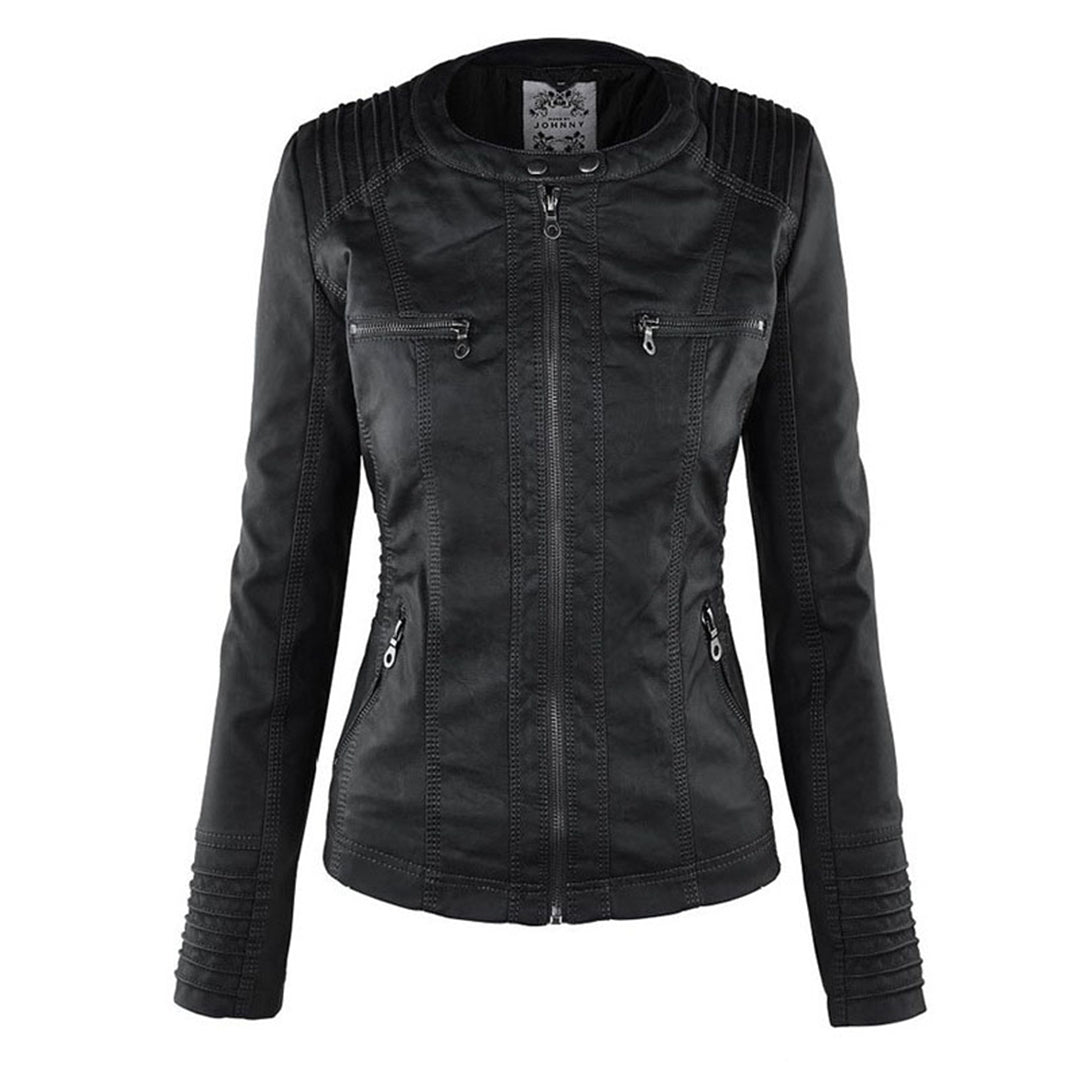 Waterproof Women's Leather Jacket with Removable Hood – Genuine Leather & Windproof
