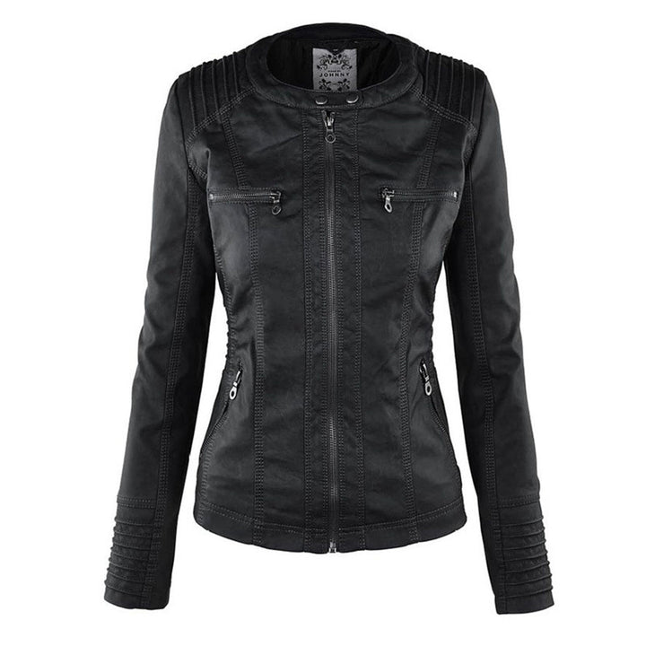 Waterproof Women's Leather Jacket with Removable Hood – Genuine Leather & Windproof