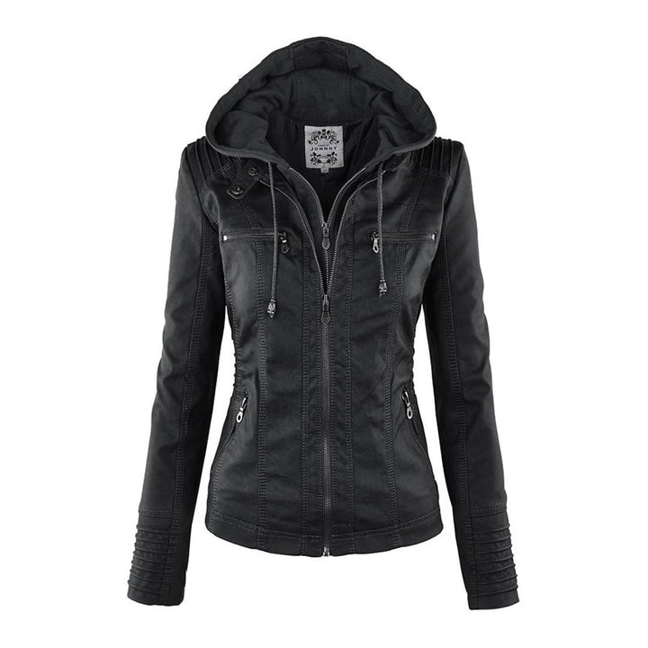 Waterproof Women's Leather Jacket with Removable Hood – Genuine Leather & Windproof