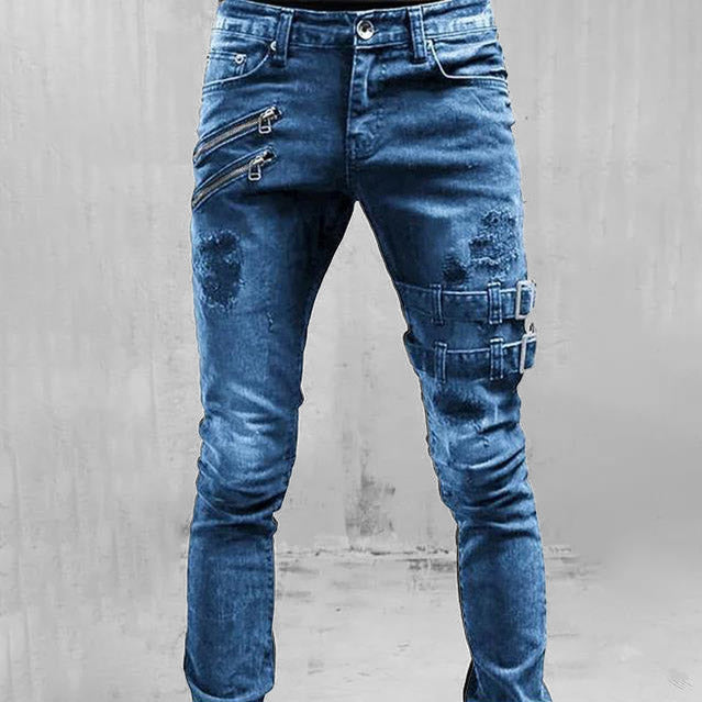 Heren Jeans met Gespbanden en Ritsdetails