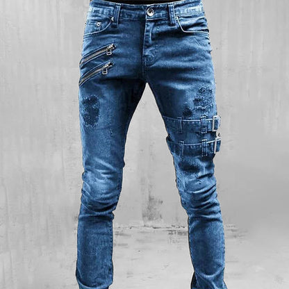 Heren Jeans met Gespbanden en Ritsdetails