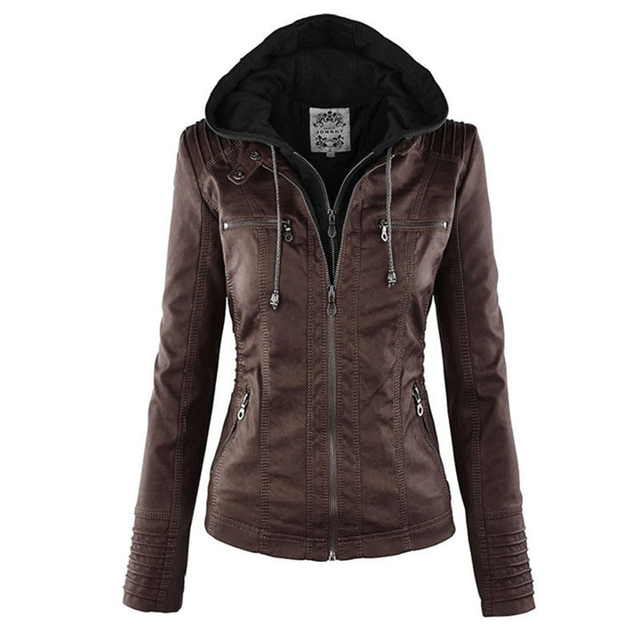 Waterproof Women's Leather Jacket with Removable Hood – Genuine Leather & Windproof