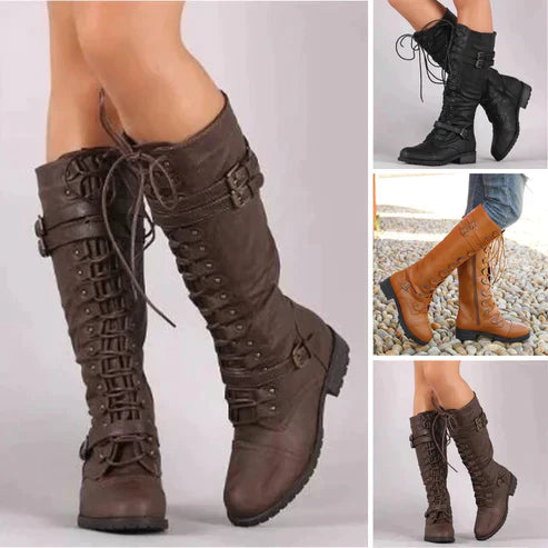 Retro Plate Women's Boots with Buckle and Laces – Comfort & Stylish Design