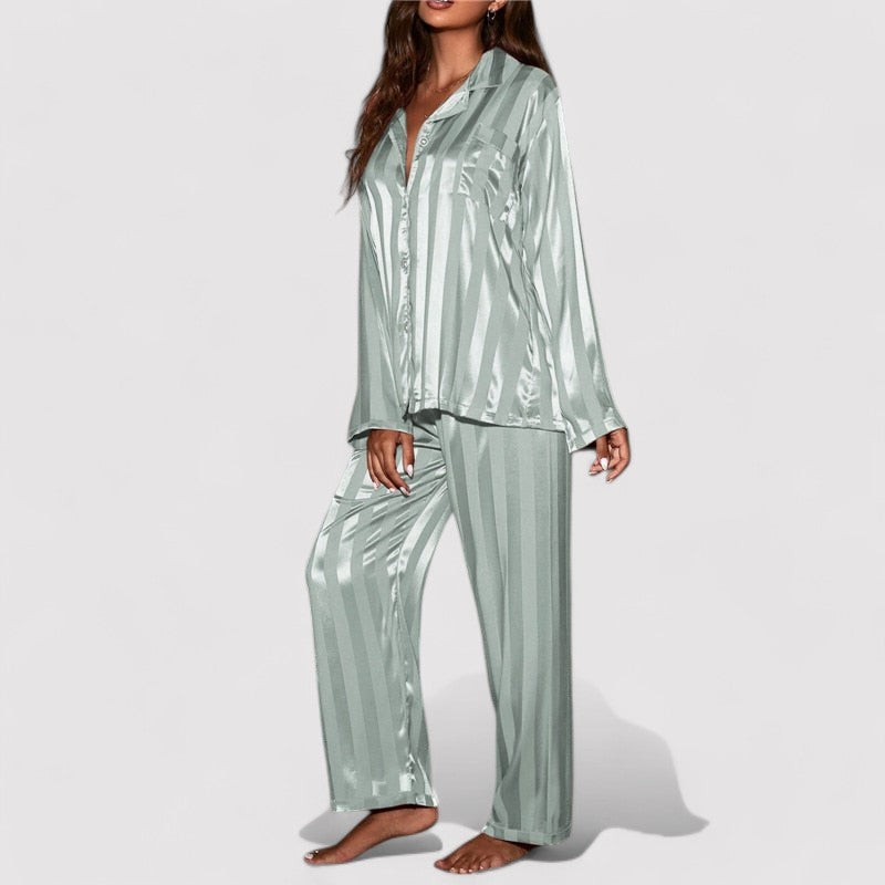 Carmen Set – Dames Gestreepte Zijde Pyjama