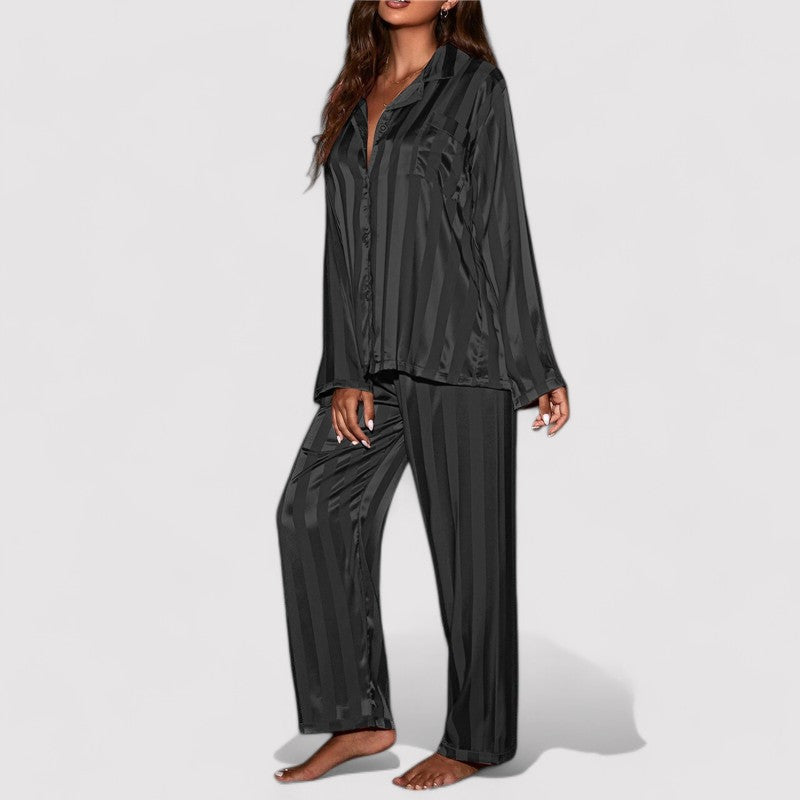Carmen Set – Dames Gestreepte Zijde Pyjama