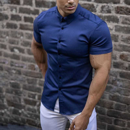 Heren Overhemd Slim Fit Korte Mouw – Stretch Overhemd voor Zomer en Uitgaan
