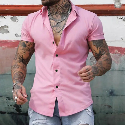 Heren Overhemd Slim Fit Korte Mouw – Stretch Overhemd voor Zomer en Uitgaan