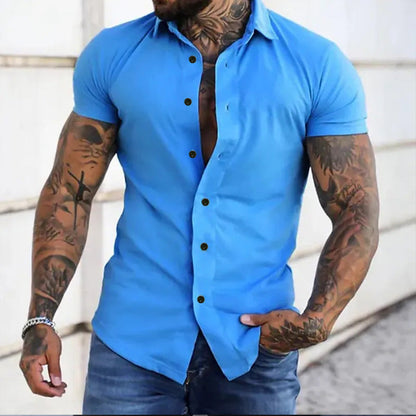 Heren Overhemd Slim Fit Korte Mouw – Stretch Overhemd voor Zomer en Uitgaan