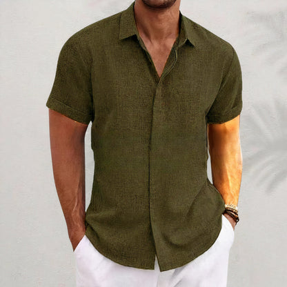 Davian Retro Linnen Overhemd – Heren Casual Vintage Shirt