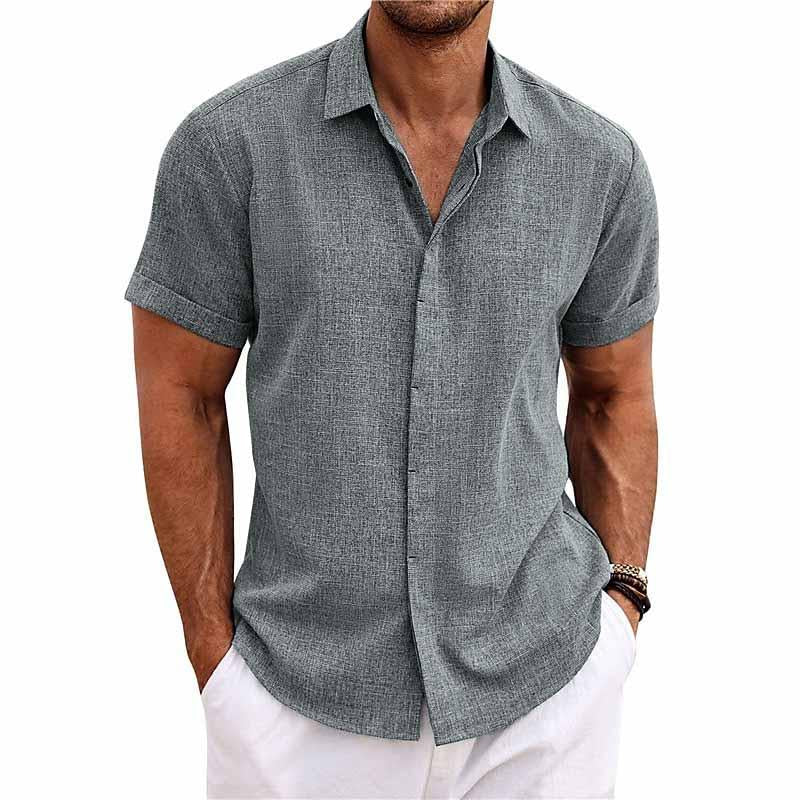 Davian Retro Linnen Overhemd – Heren Casual Vintage Shirt