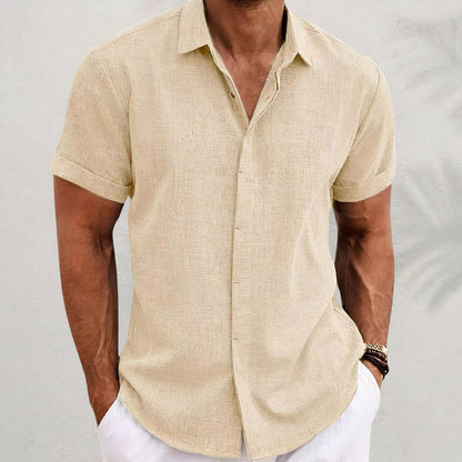 Davian Retro Linnen Overhemd – Heren Casual Vintage Shirt