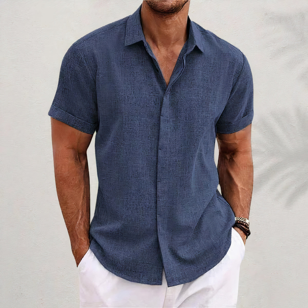 Davian Retro Linnen Overhemd – Heren Casual Vintage Shirt