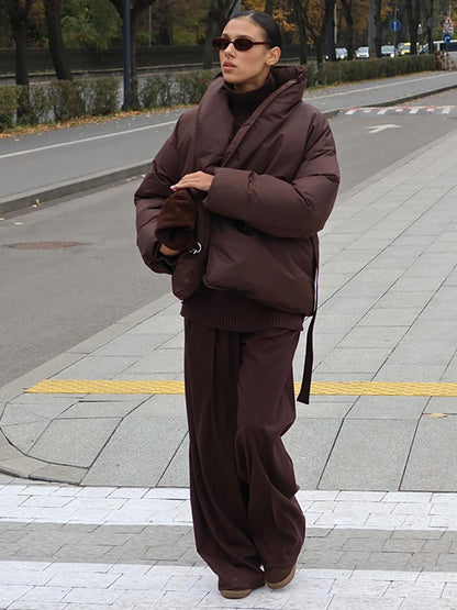 Davies – Women's Large Quilted Jacket with Waist Belt and High Collar