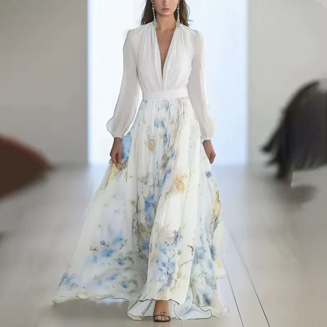 Dames Maxi Jurk | V-Hals & Bloemenprint